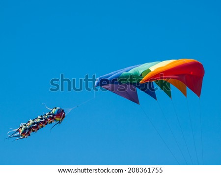 Kites Flying in Cloudless Sky at the Long Beach Kite Festival Washington USA