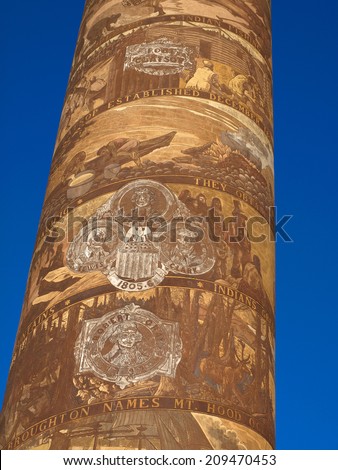 The Astoria Column Depicting the History of the Region in Astoria Oregon USA