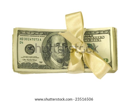 stock photo : Money Bundles n Gold Ribbon