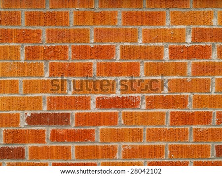 Brick wall background, in good repair, in shades of red and orange.