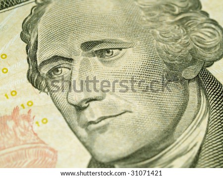 Macro of the U.S. Ten Dollar Bill depicting Alexander Hamilton