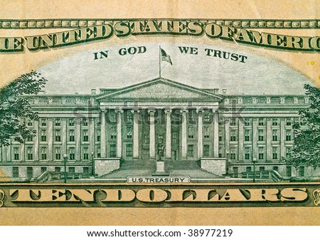 The Treasury Building as depicted on the US $10 Dollar Bill