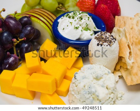 Cheese and Fruit Arranged on a Plate