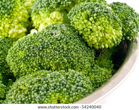 Fresh, Raw, Green Broccoli Pieces, Cut and Ready to Eat