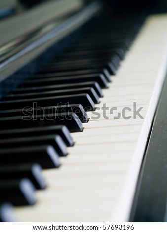 Piano keys of a very well loved and often played piano