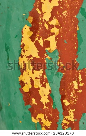 Fading paint works and rusty railings around public parks / Abstract paint / playground, park\'s railings and signs