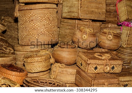 Countries in southeast asia are famed for their handicraft works from basketry, wood carvings, paintings to batik printing / Handicraft background / A must visit for tourists to these regions