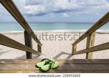 Wooden stairs on deserted beach dunes in Vero Beach, Florida