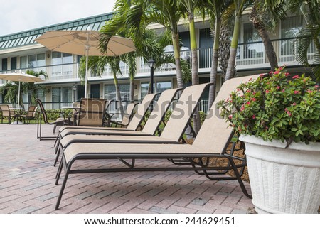 Two sun loungers by the pool. Florida, USA