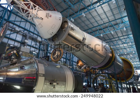 Apollo/Saturn V center at NASA\'s Kennedy Space Center CAPE CANAVERAL, FLORIDA November 1th, 2014. Orlando, Florida. This is the rocket used to go to the moon in 1969.