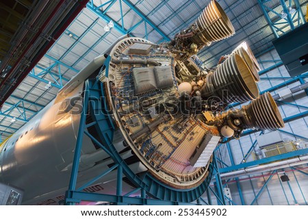 CAPE CANAVERAL, FLORIDA November 1th, 2014.  Interior of NASA Kennedy Space Center, Apollo Saturn V Center at Kennedy Space Center, Orlando, Florida. This is the rocket used to go to the moon in 1969