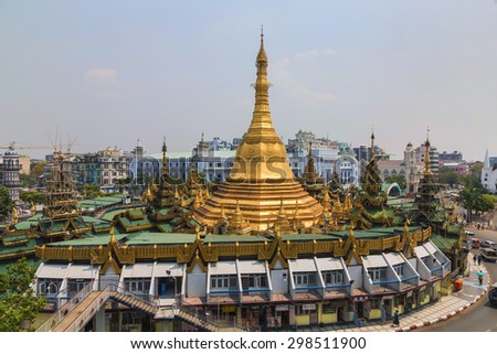 Sule pagoda, Yangon, Myanmar.  Myanmar (Burma) is the most religious Buddhist country in terms of the proportion of monks in the population and proportion of income spent on religion.