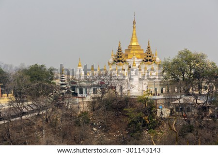 Golden pagoda is on Sagaing Hill, Myamar. View frm the top of this hill.
