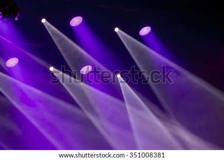 Stage lights on a console, smoke, image of stage lighting effects. Blured.