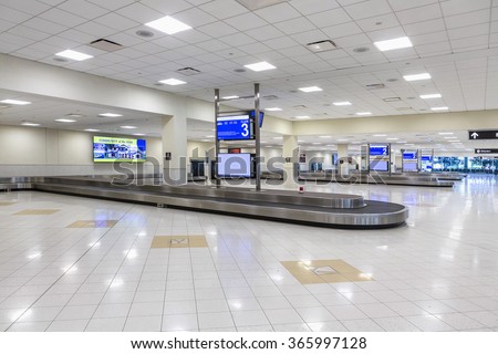 FORT MYERS. FL - 19 JANUARY 2016. SWFL International airport. Baggage claim area, interior, Florida