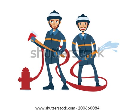 Two vector cartoon manful firefighters on white