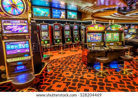 BARI, ITALY, July 14, 2014 - Casino gaming room on the cruise ship MSC Fantasia