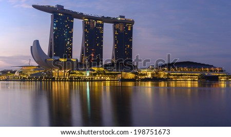 SINGAPORE - March 29: Fifty-five storeys high, US$ 6.3 billion Marina Bay Sands Hotel dominates the skyline at Marina Bay March 29, 2014 in Singapore.