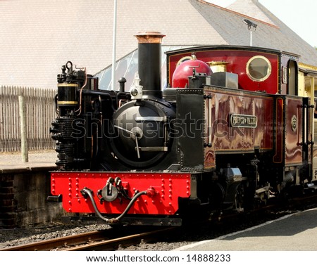 Steam train in station at Aberystwyth Wales on its way to Devils Bridge
