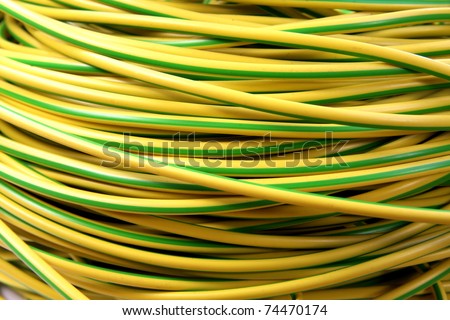 Electrical electric cable wires yellow and green earth cable