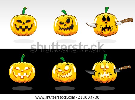 Halloween pumpkin with various emotions. Painted pumpkins in cartoon style for design style Halloween.