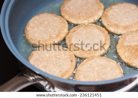frying turkey cutlets in the pan