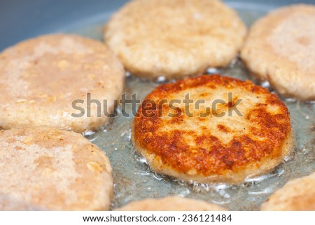 frying turkey cutlets in the pan