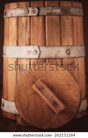 The old tub / barrel for wine or pickles background. color toning
