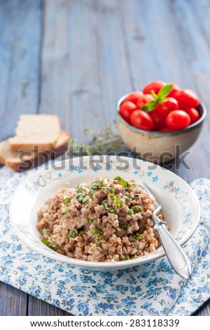 buckwheat porridge with minced meat. Russian kitchen