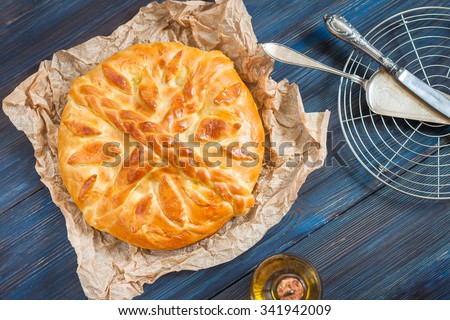 Yeast cake with filling - stewed cabbage with egg. rustic style. Russian kitchen