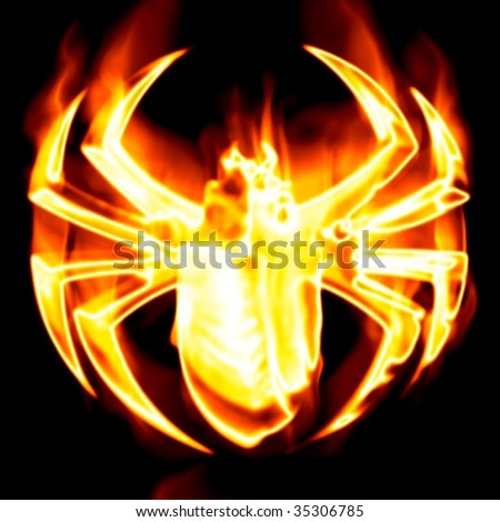 beetle surrounded by fire on a white background