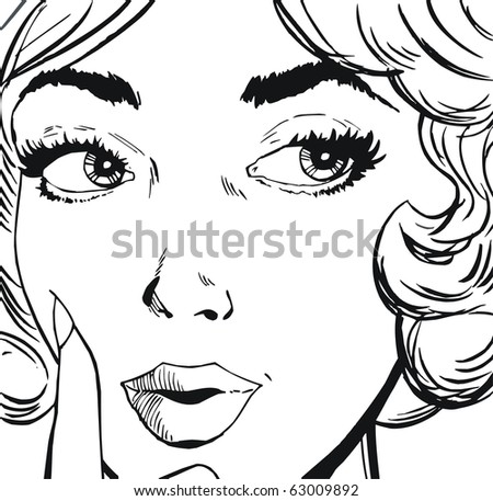 Face Of A Beautiful Woman, Drawn With Old Comic Style Stock Photo