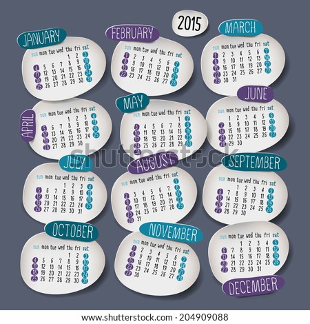 Calendar 2015 design English Sunday start Vector illustration Calendar 2015 design English Sunday start Vector illustration