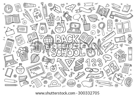School And Education Doodles Hand Drawn Vector Sketch Symbols And