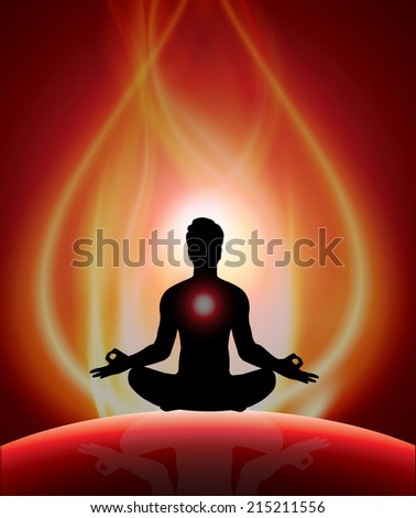 Man meditation on fire background. yoga.