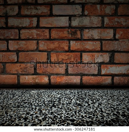 dark red old dirty interior with brick wall, vintage background