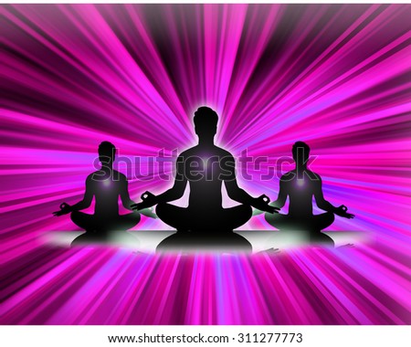 Man meditation on abstract aura dark blue background. yoga. beam on abstract aura dark pink background. yoga. beam