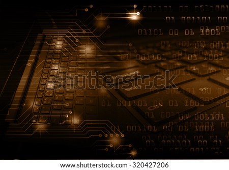 Dark brown Light Abstract Technology background for computer graphic website internet business. circuit. illustration. infographics. motion move blur.neon.high tech keyboard with binary number