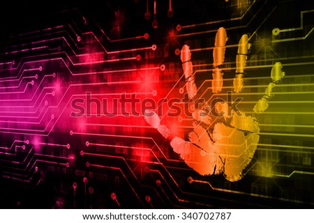 dark purple red yellow Abstract digital conceptual technology security background with lock. computer technology website internet web. infographics. fingerprint. Finger-print scanning. Hand print.