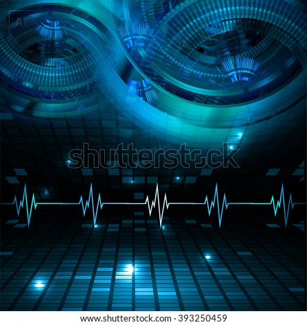 dark blue color Light Abstract Technology background for computer graphic website internet and business. circuit. illustration. digital. infographics. binary code. eye. Global. gear