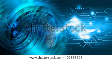 Blue abstract hi speed internet technology background illustration. eye scan virus computer