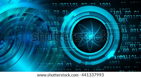 Dark blue color Light Abstract Technology background for computer graphic website internet.circuit. illustration.Nuclear,proton,neutron,nucleus. atom molecular. atom sign. Spark
