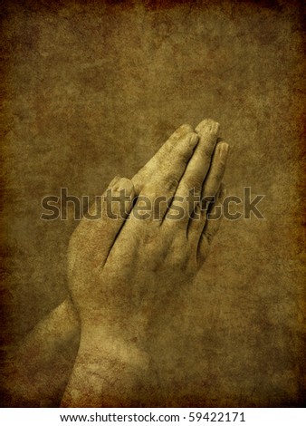 stock photo A set of praying hands image has been textured and 