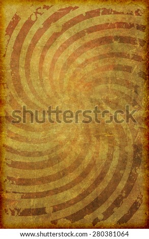A grunge vintage looking and faded poster background with radial swirl pattern on old paper texture 11X17 format.