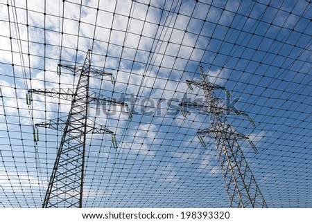 There is a electric transmission line by an interesting angle of view and network.