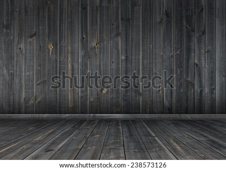Interior. Grunge dark wood wall and floor, background texture.