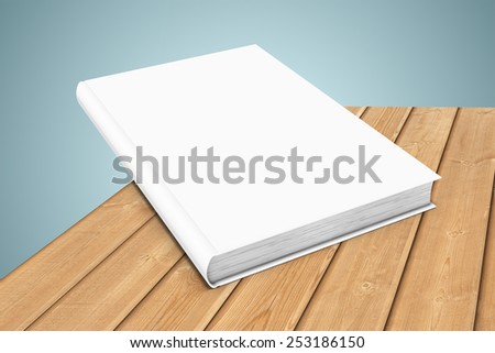 Three-dimensional illustration of white blank book on wooden planks