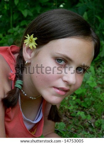 Teenage Girl Flower in Hair