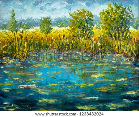 Abstract claude monet pond oil painting impressionism river water modern painting