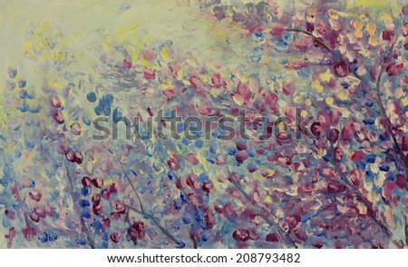 Original oil painting of flowers,beautiful abstract spring on canvas.Spring flowers.Modern Impressionism.